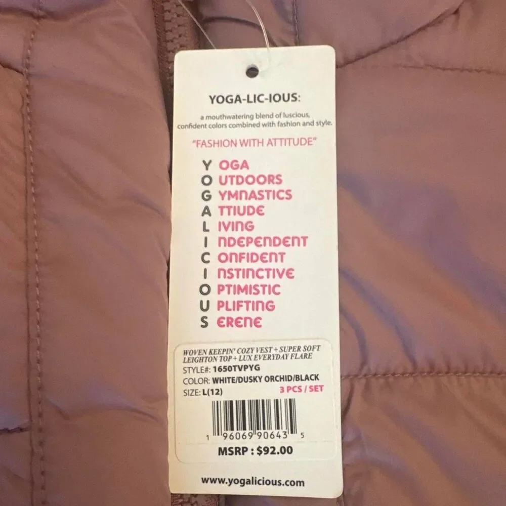 Yogalicious Girls 2 Piece Set Quilted Puffer Vest and Long Sleeve Shirt Size 12